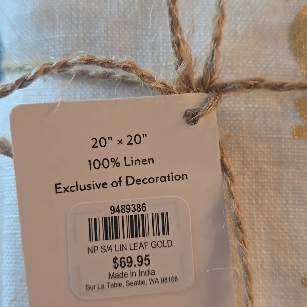❤️BUY 2 GET 1 FREE  Sur La Table Gold Leaves Linen Napkins, Set of 4